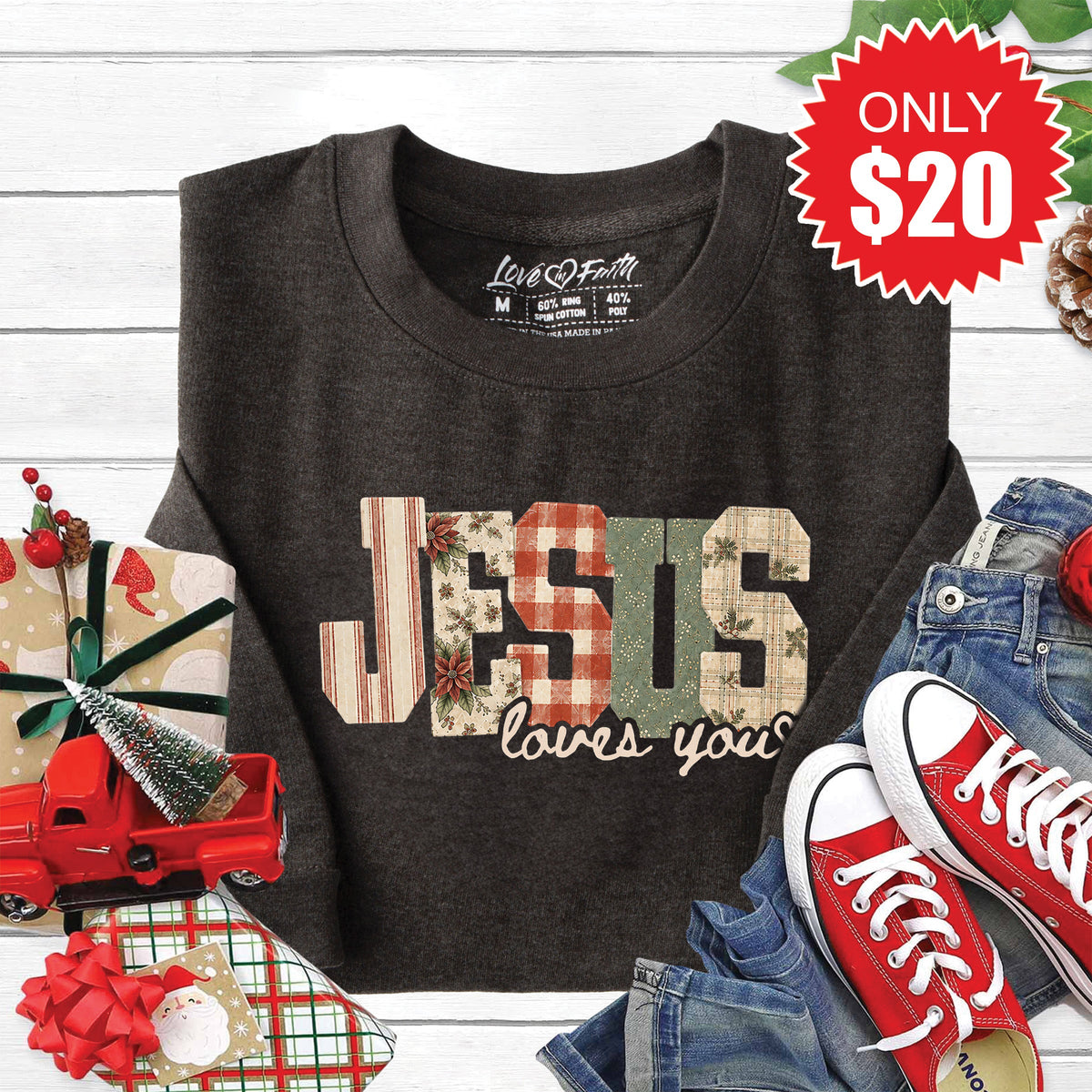 Jesus Loves You Sweatshirt - Heather Charcoal - 20 product image 1