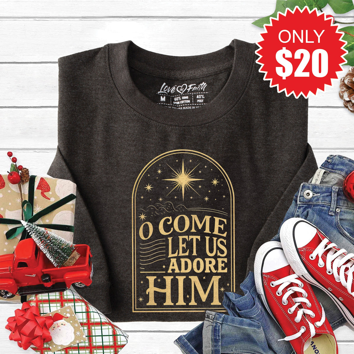 Let Us Adore Him Sweatshirt - Heather Charcoal - 20 product image 1