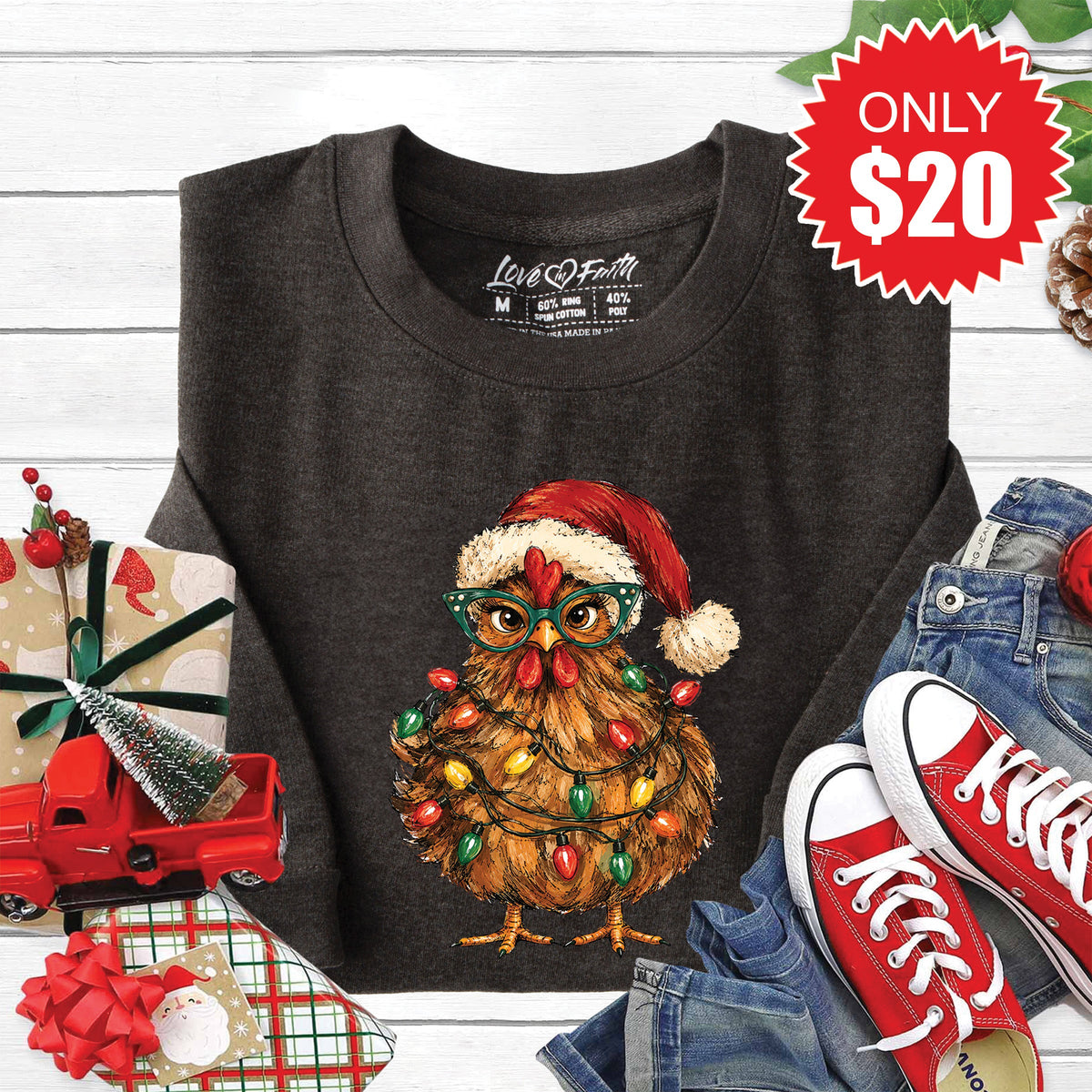 Christmas Chicken Sweatshirt - Heather Charcoal - 20 product image 1