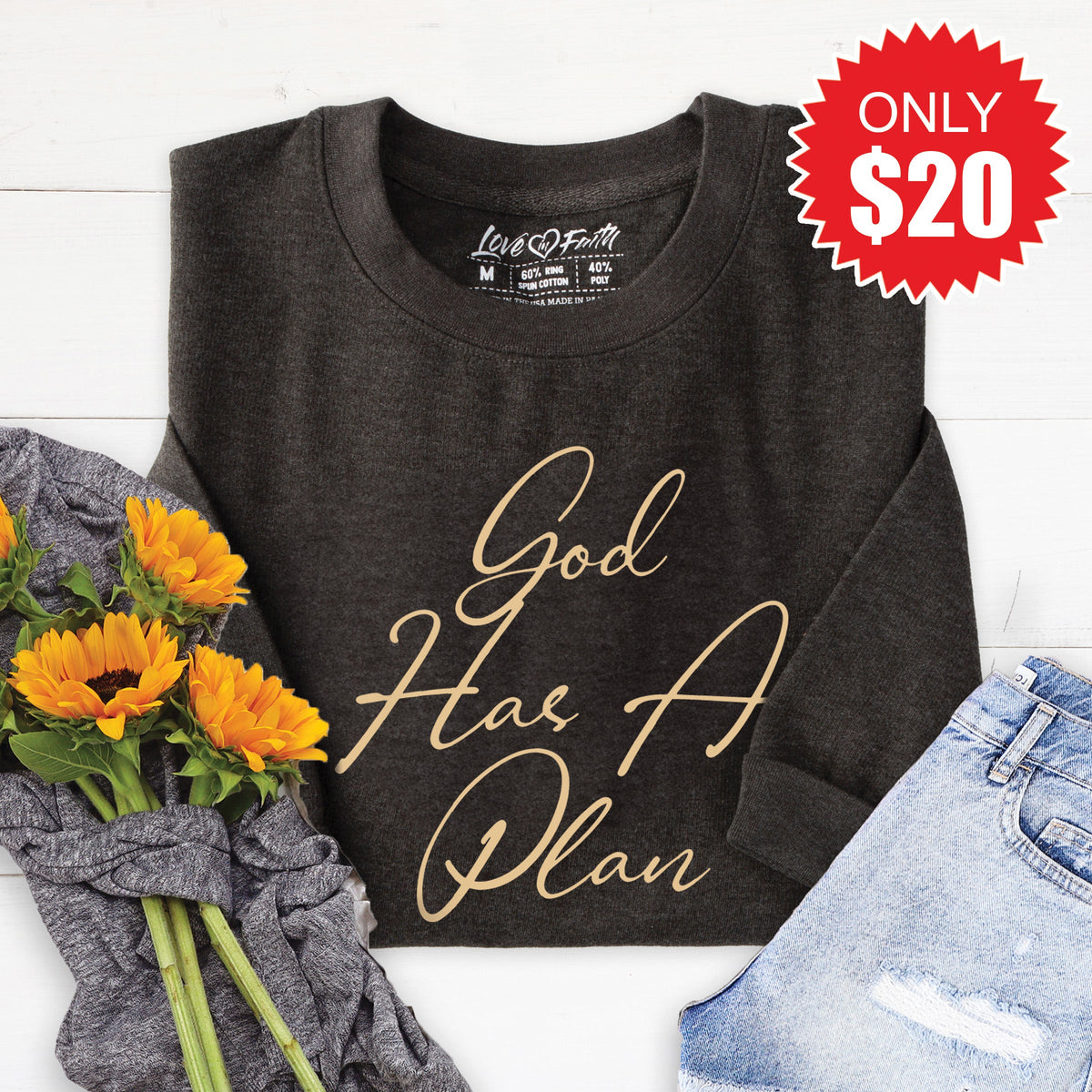 God Has A Plan Sweatshirt - Heather Charcoal - 20 product image 1