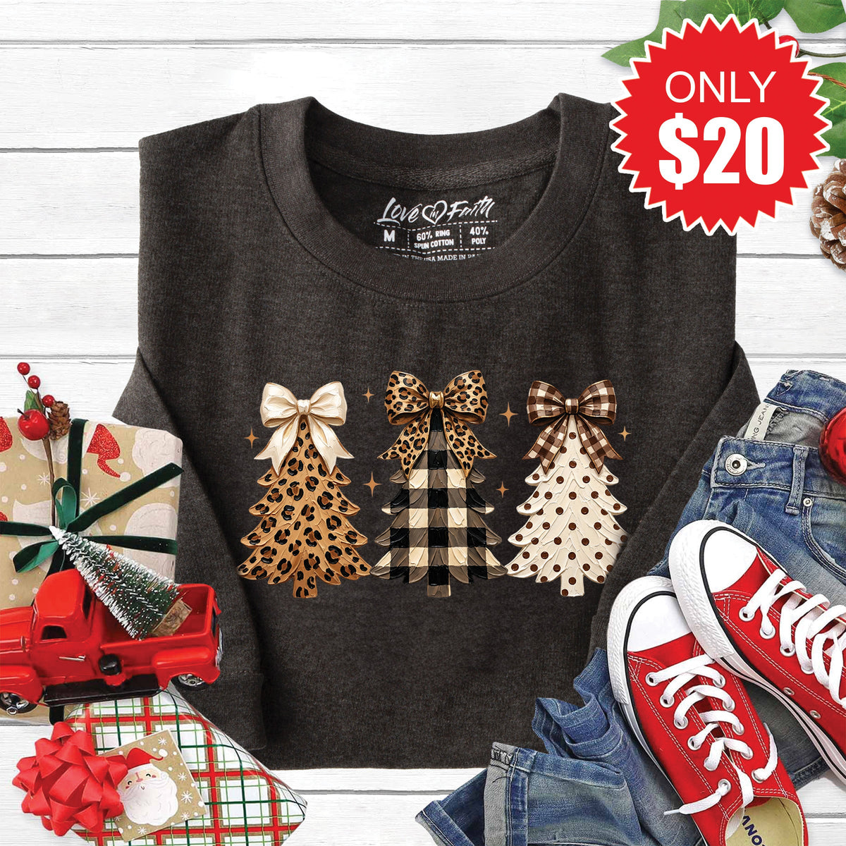 Leopard Christmas Trees Sweatshirt - Heather Charcoal - 20 product image 1