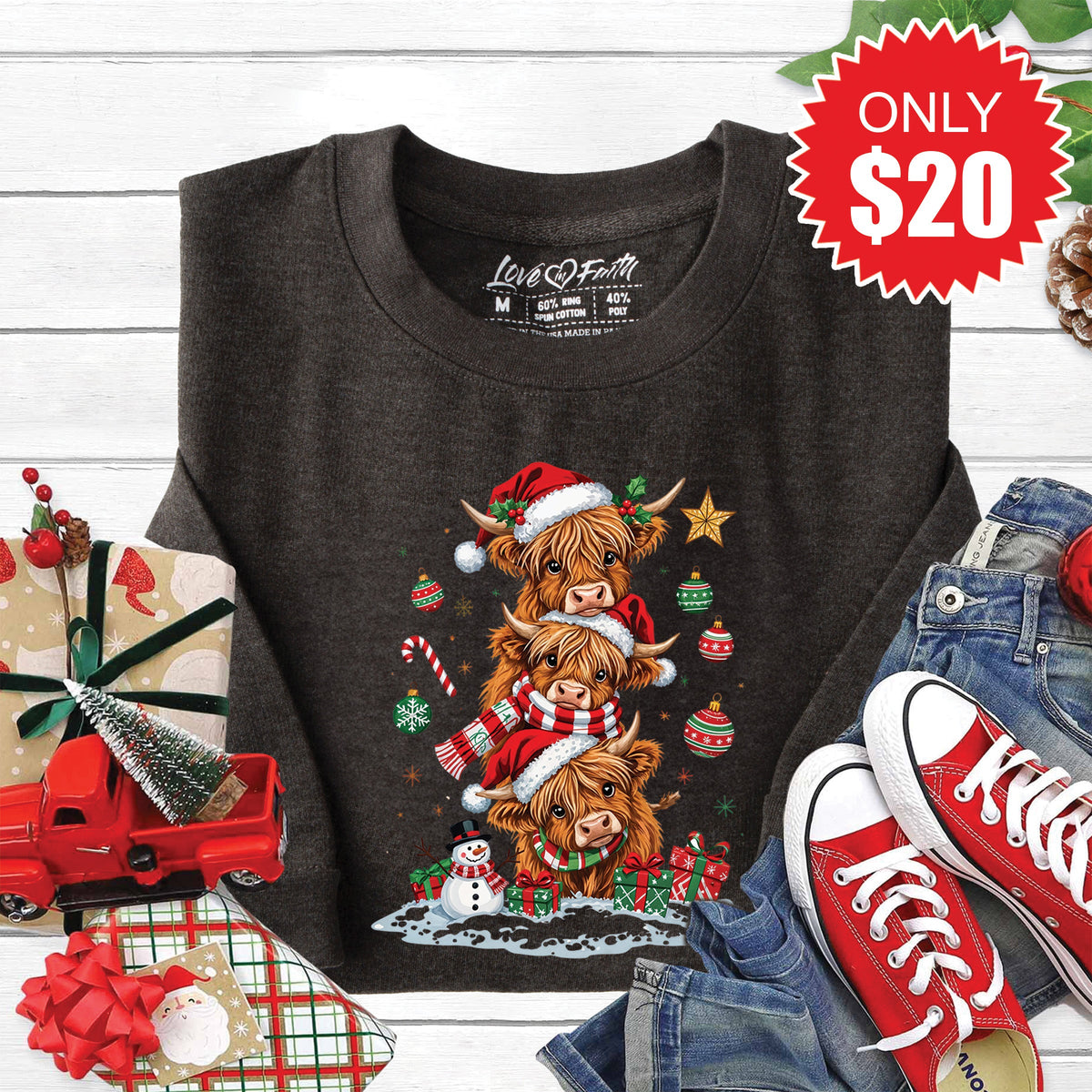 Christmas Cows Sweatshirt - Heather Charcoal - 20 product image 1