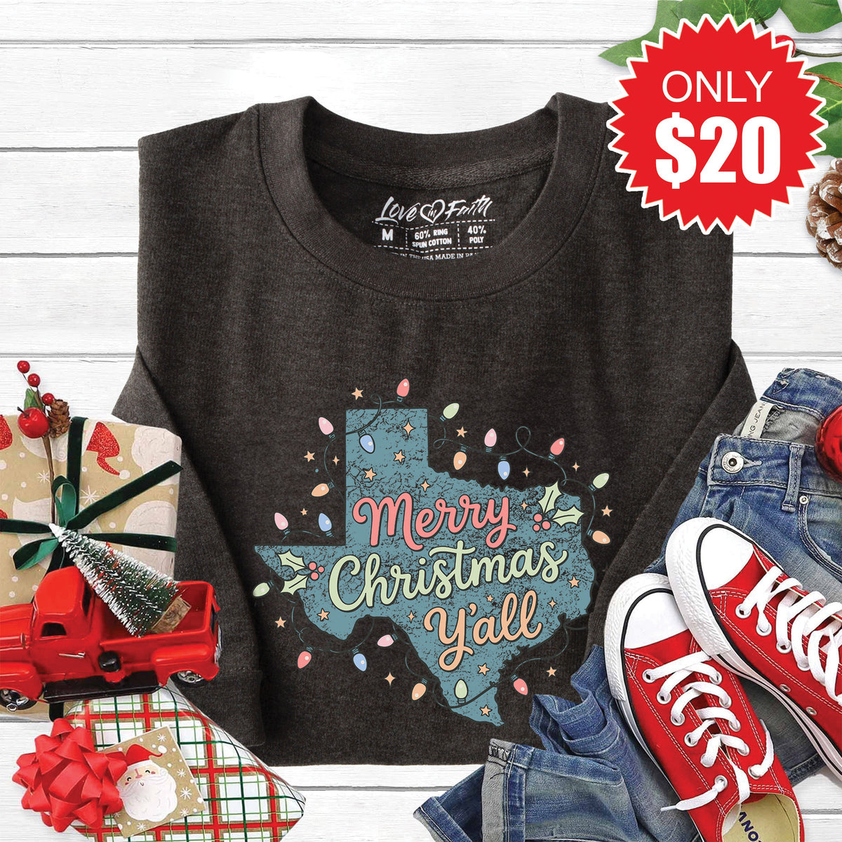 Texas Christmas Sweatshirt - Heather Charcoal - 20 product image 1