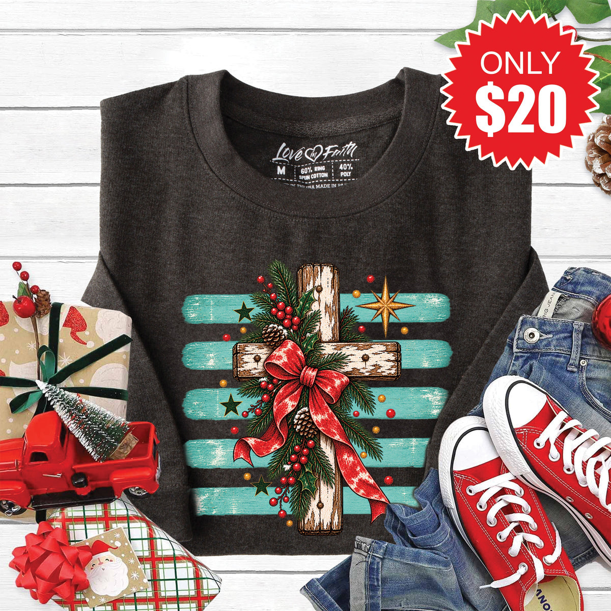 Christmas Cross Sweatshirt - Heather Charcoal - 20 product image 1