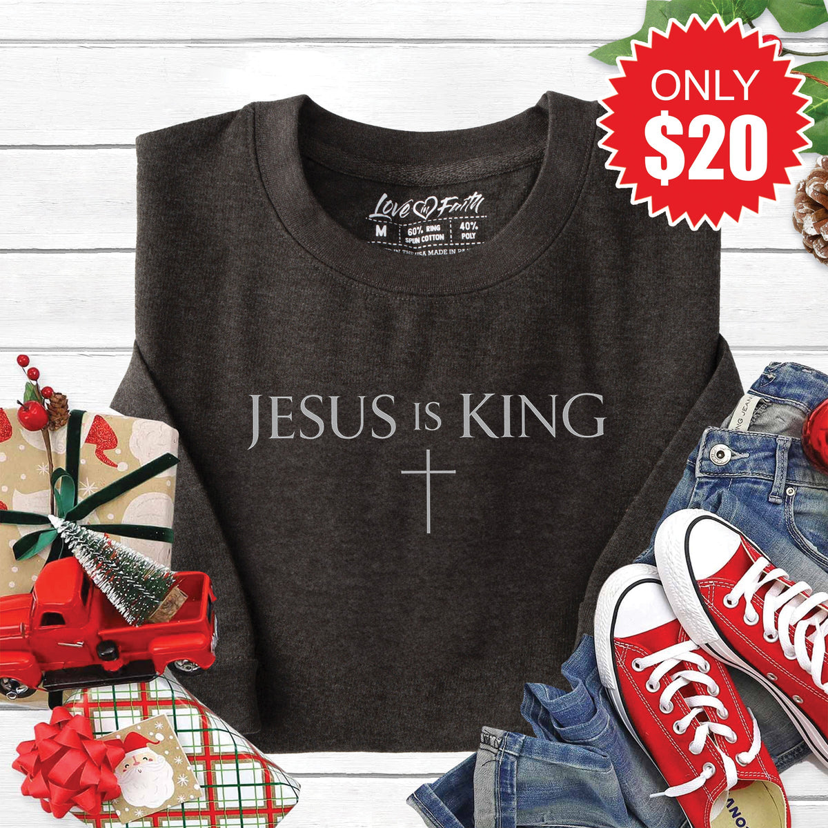 Jesus Is King Sweatshirt - Heather Charcoal - 20 product image 1