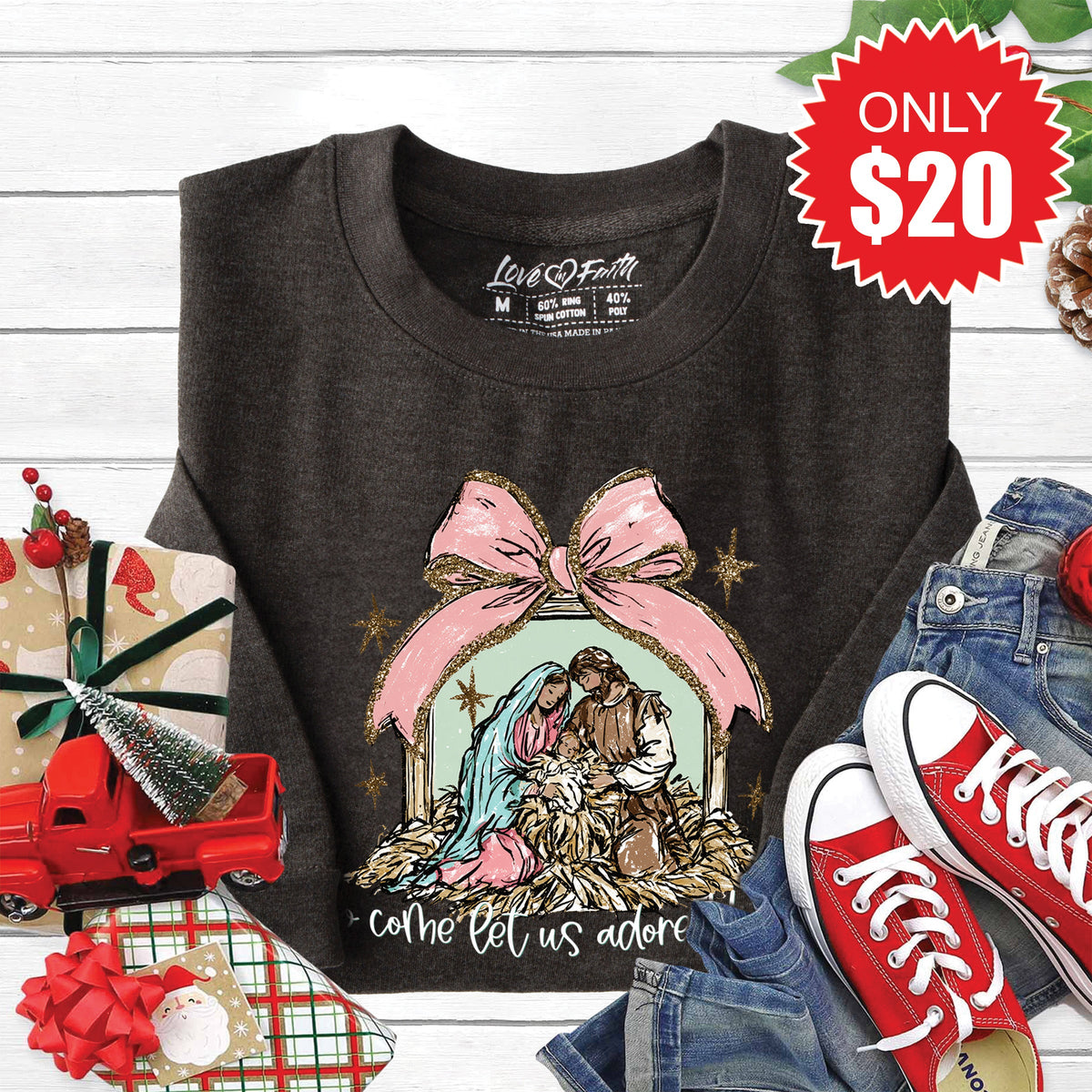 O Come Let Us Adore Him Sweatshirt - Heather Charcoal - 20 product image 1