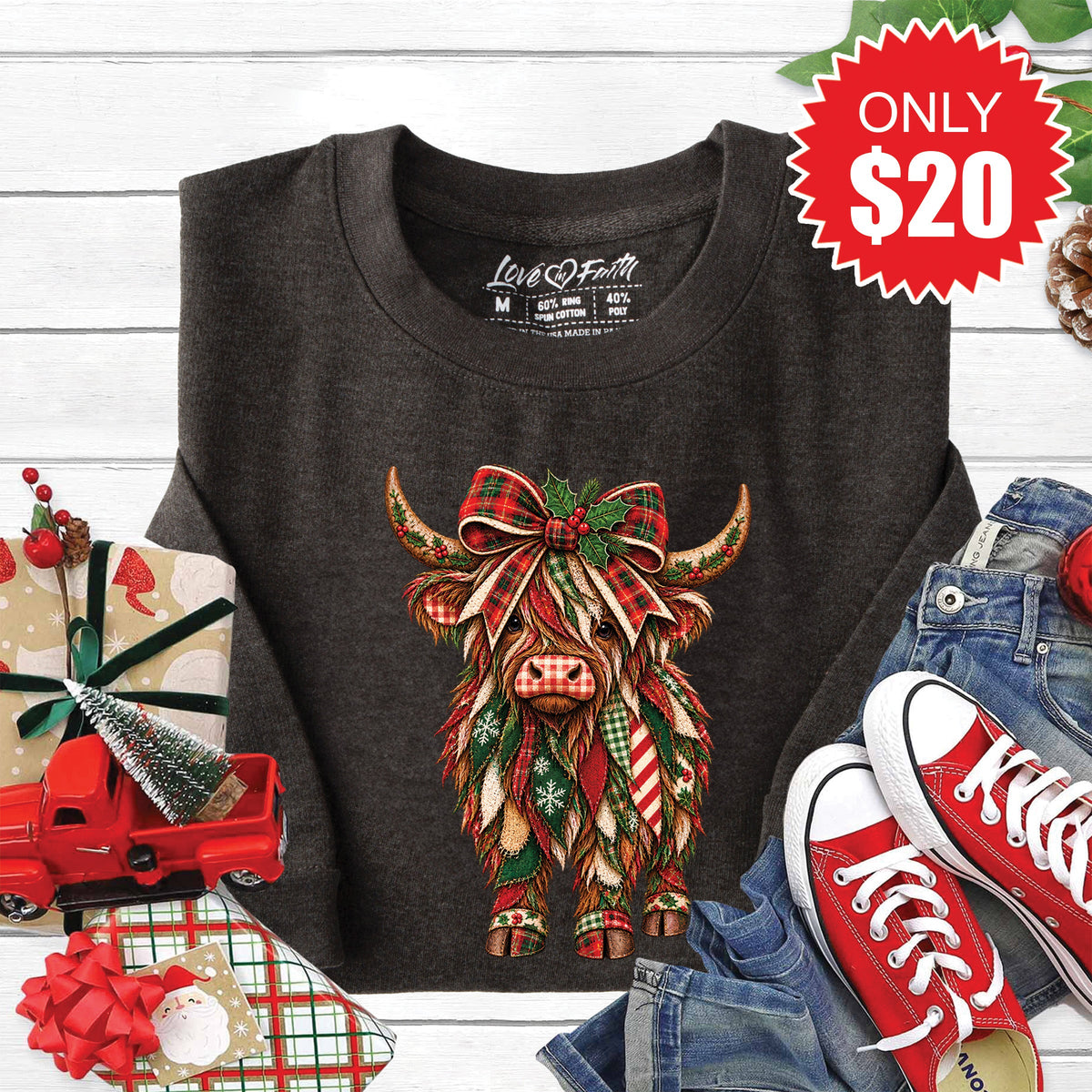 Christmas Cow Sweatshirt - Heather Charcoal - 20 product image 1