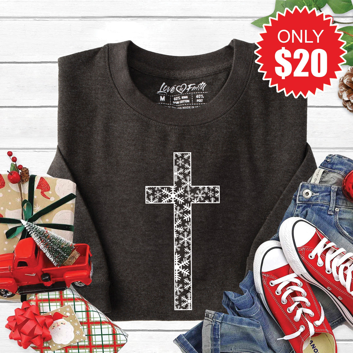 Christmas Cross Sweatshirt - Heather Charcoal - 20 product image 1
