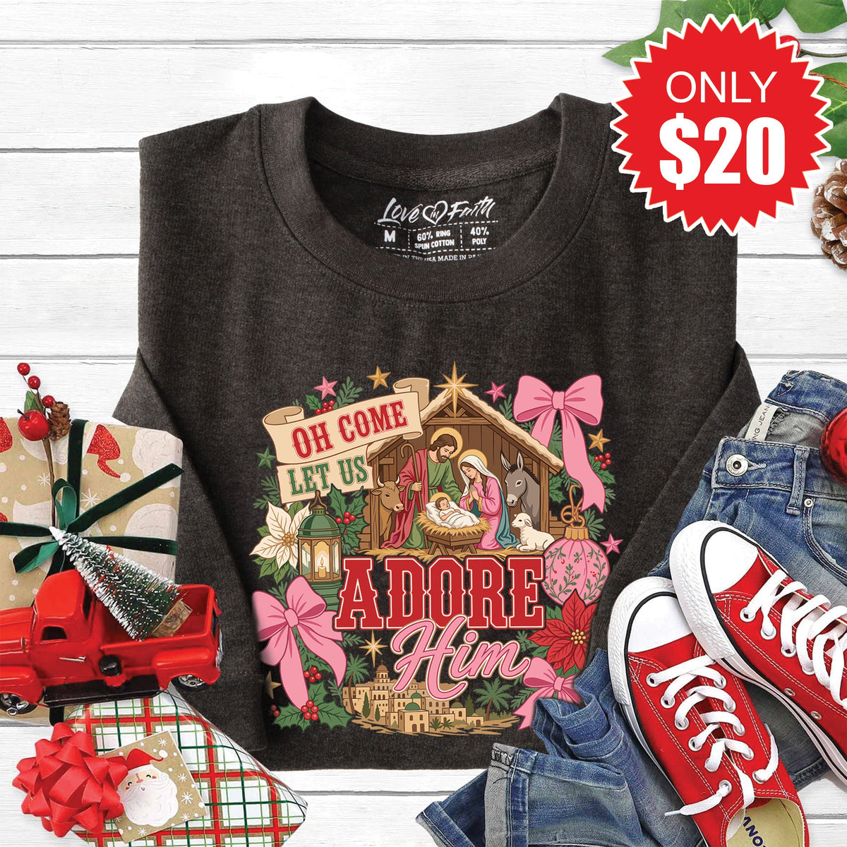 Oh Come Let Us Adore Him Sweatshirt - Heather Charcoal - 20 product image 1