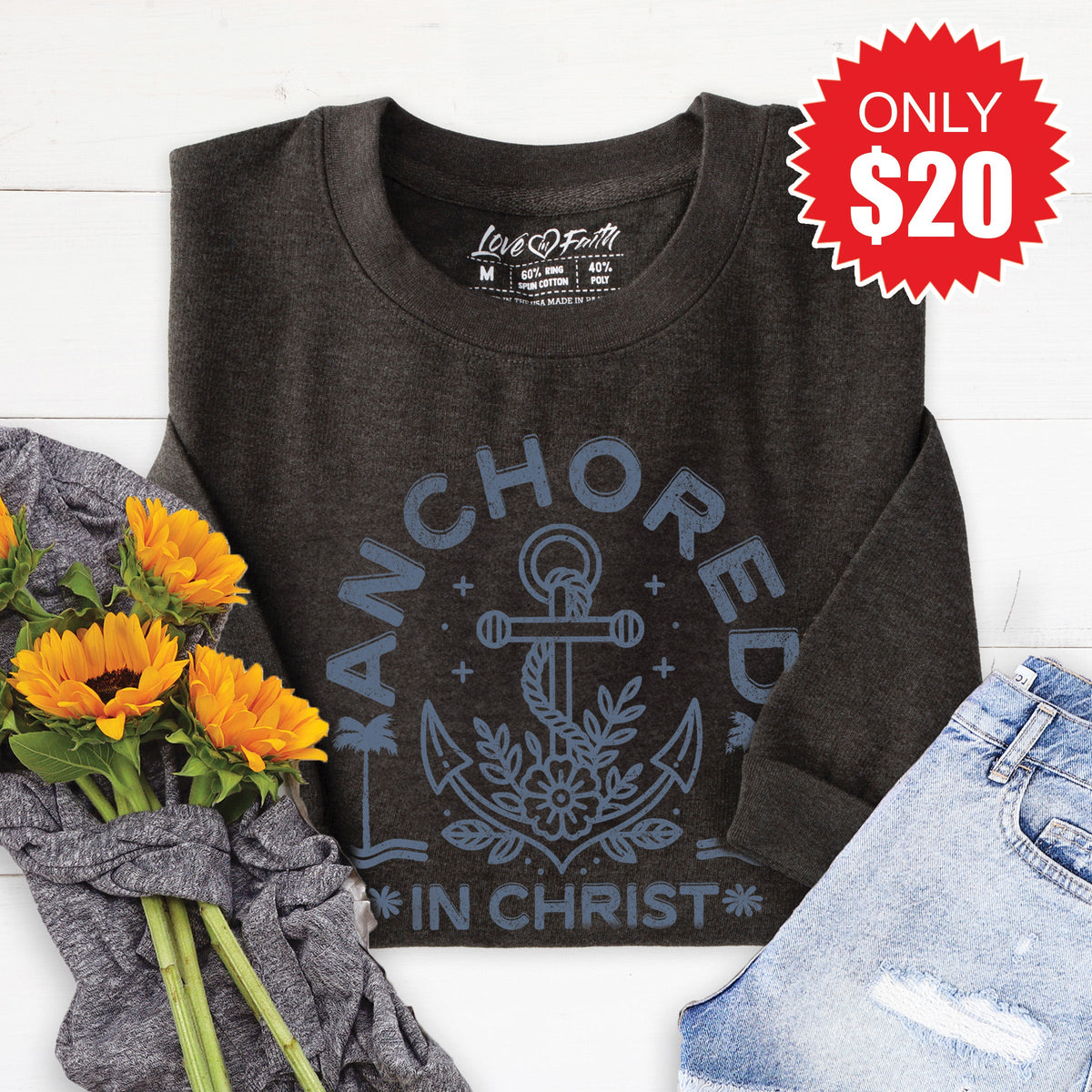 Anchored In Christ Sweatshirt - Heather Charcoal - 20 product image 1