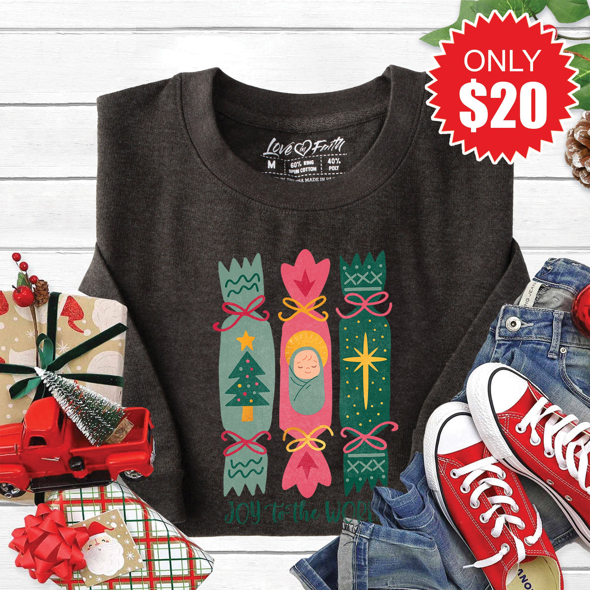 Joy to the World Candy Sweatshirt - Heather Charcoal - 20 product image 1