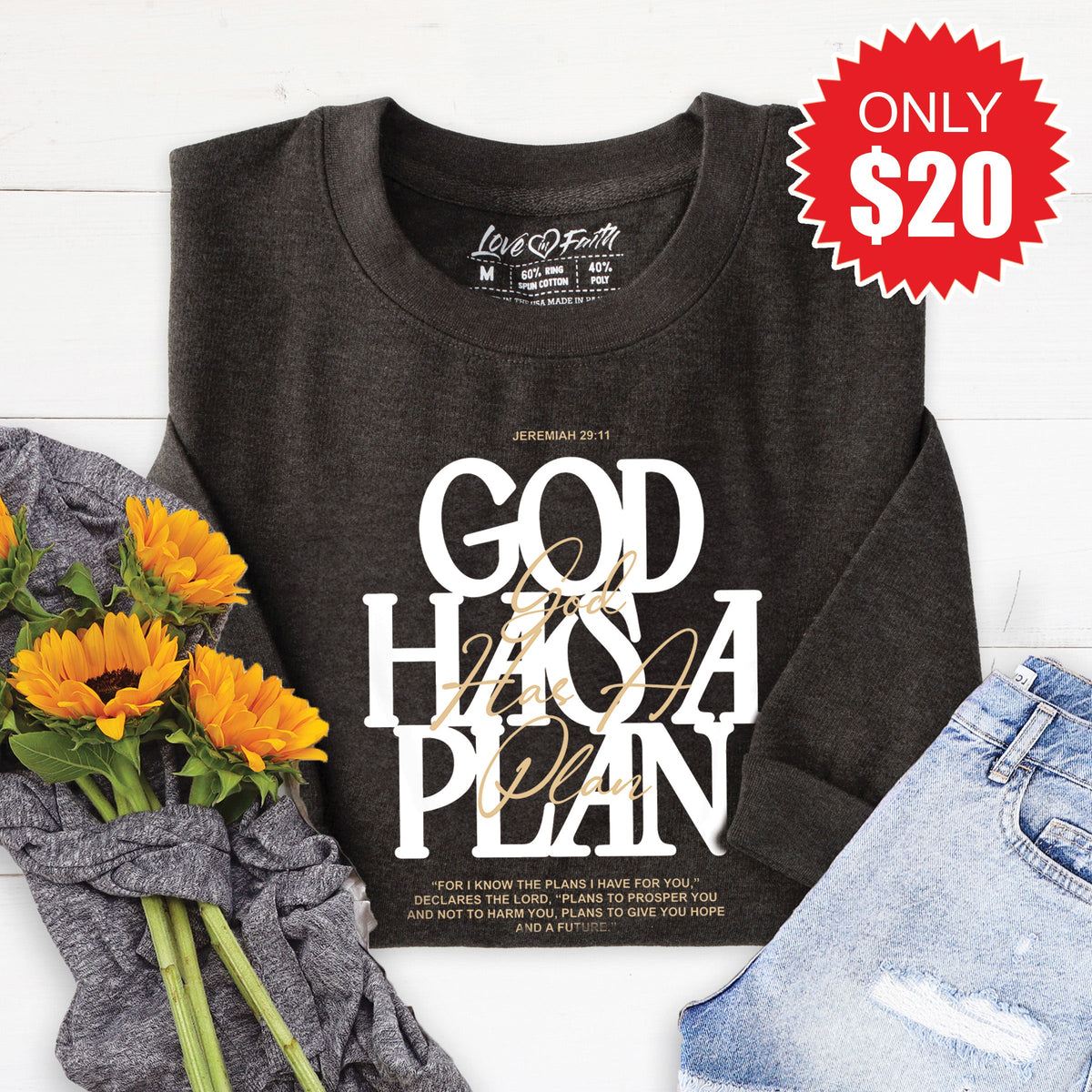 God Has A Plan Sweatshirt - Heather Charcoal - 20 product image 1
