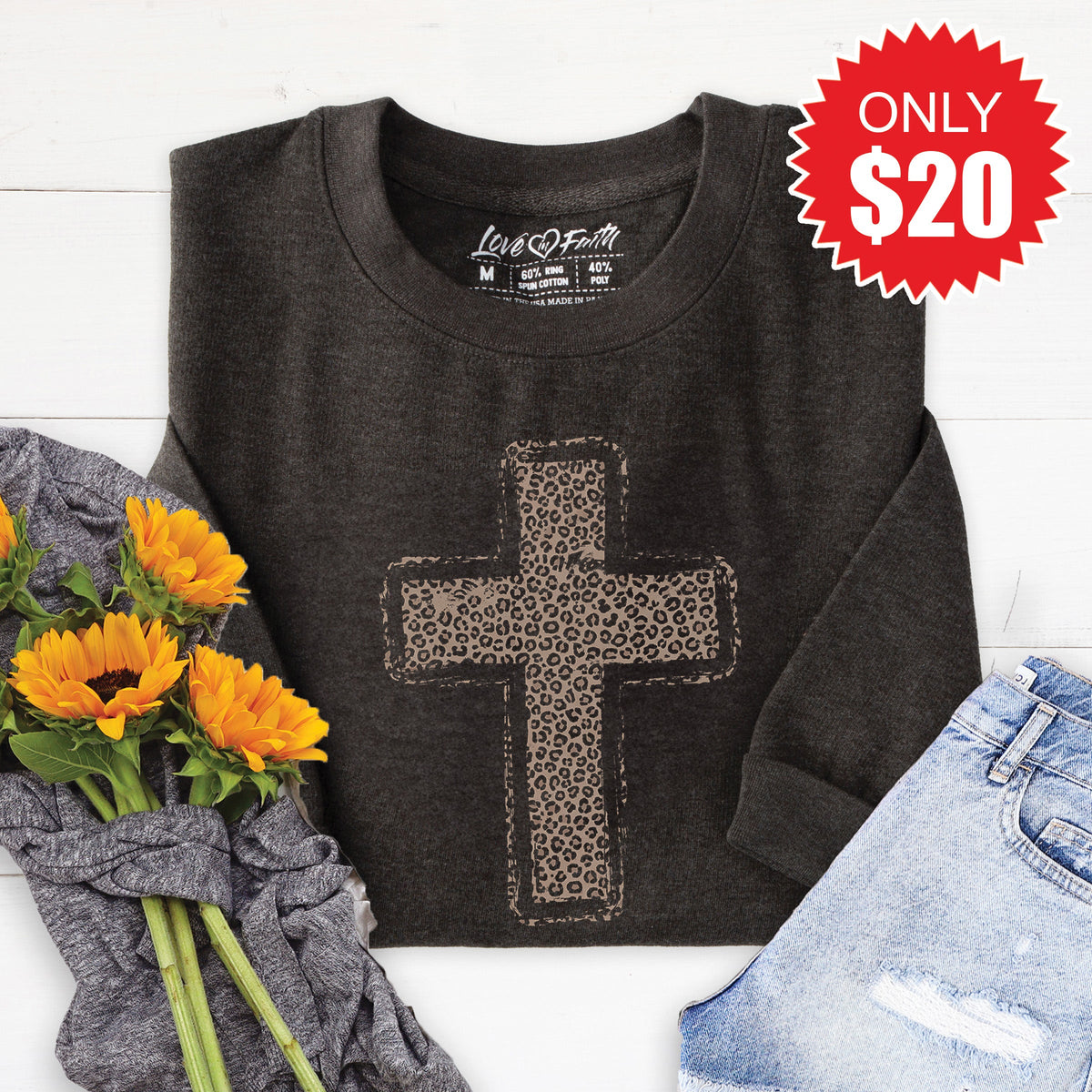 Leopard Cross Sweatshirt - Heather Charcoal - 20 product image 1