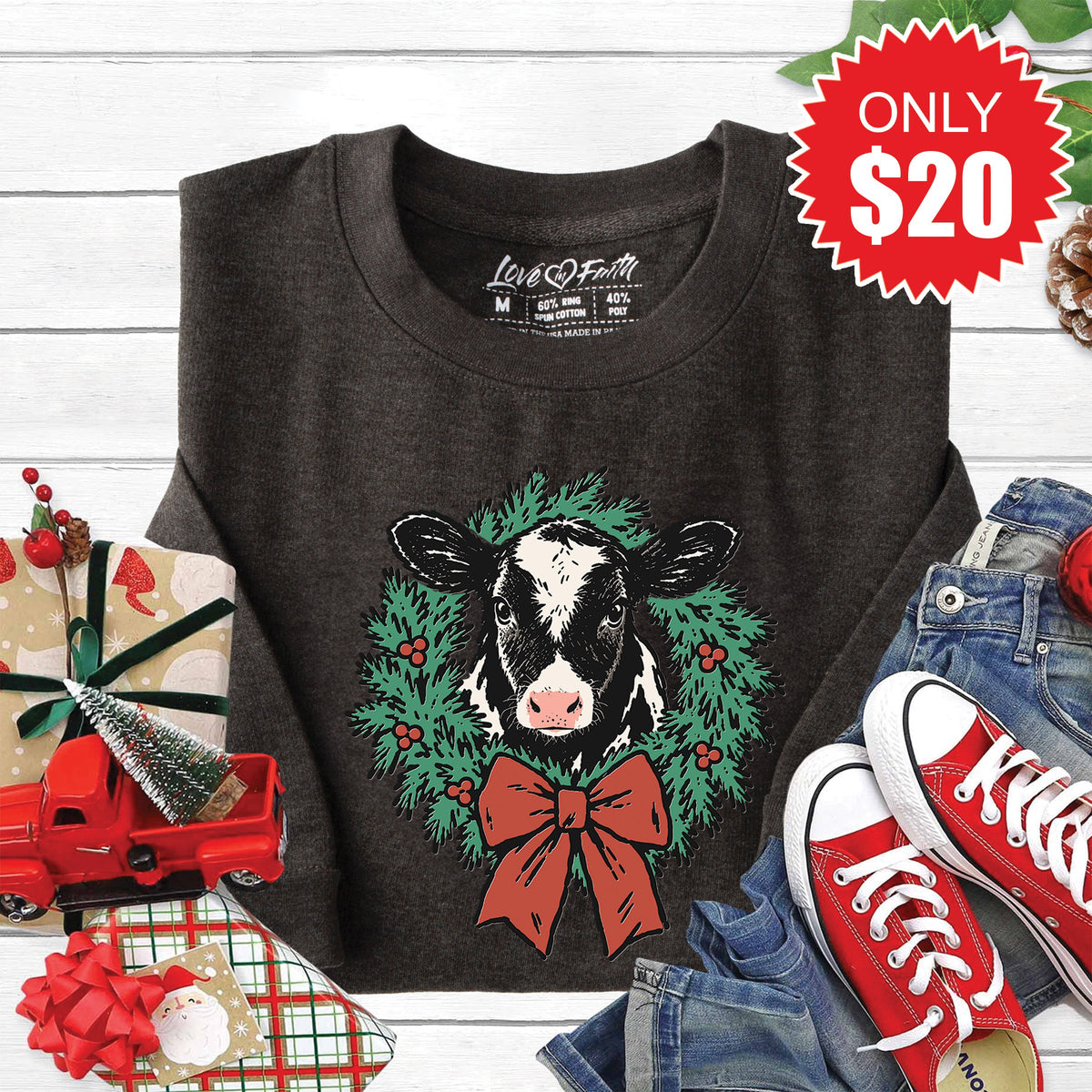 Christmas Cow Sweatshirt - Heather Charcoal - 20 product image 1