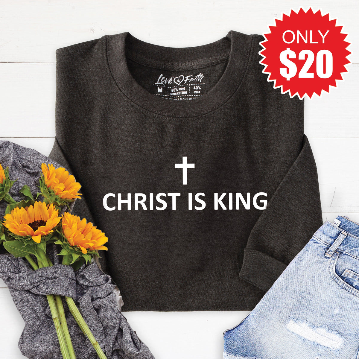 Christ Is King Sweatshirt - Heather Charcoal - 20 product image 1