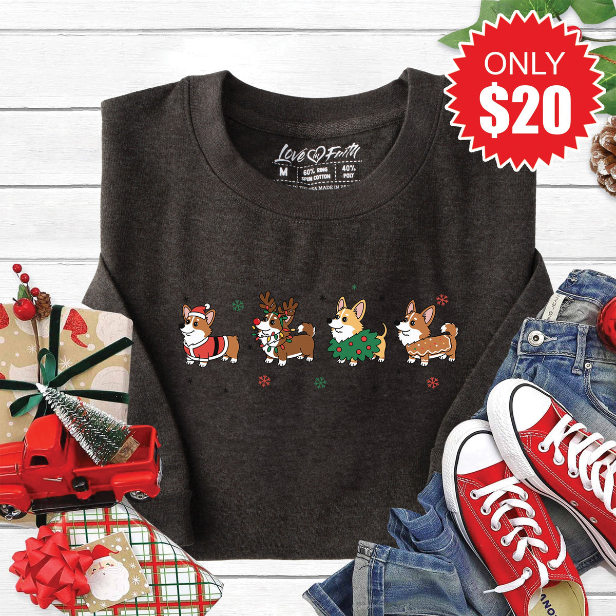 Christmas Corgi Sweatshirt - Heather Charcoal - 20 product image 1