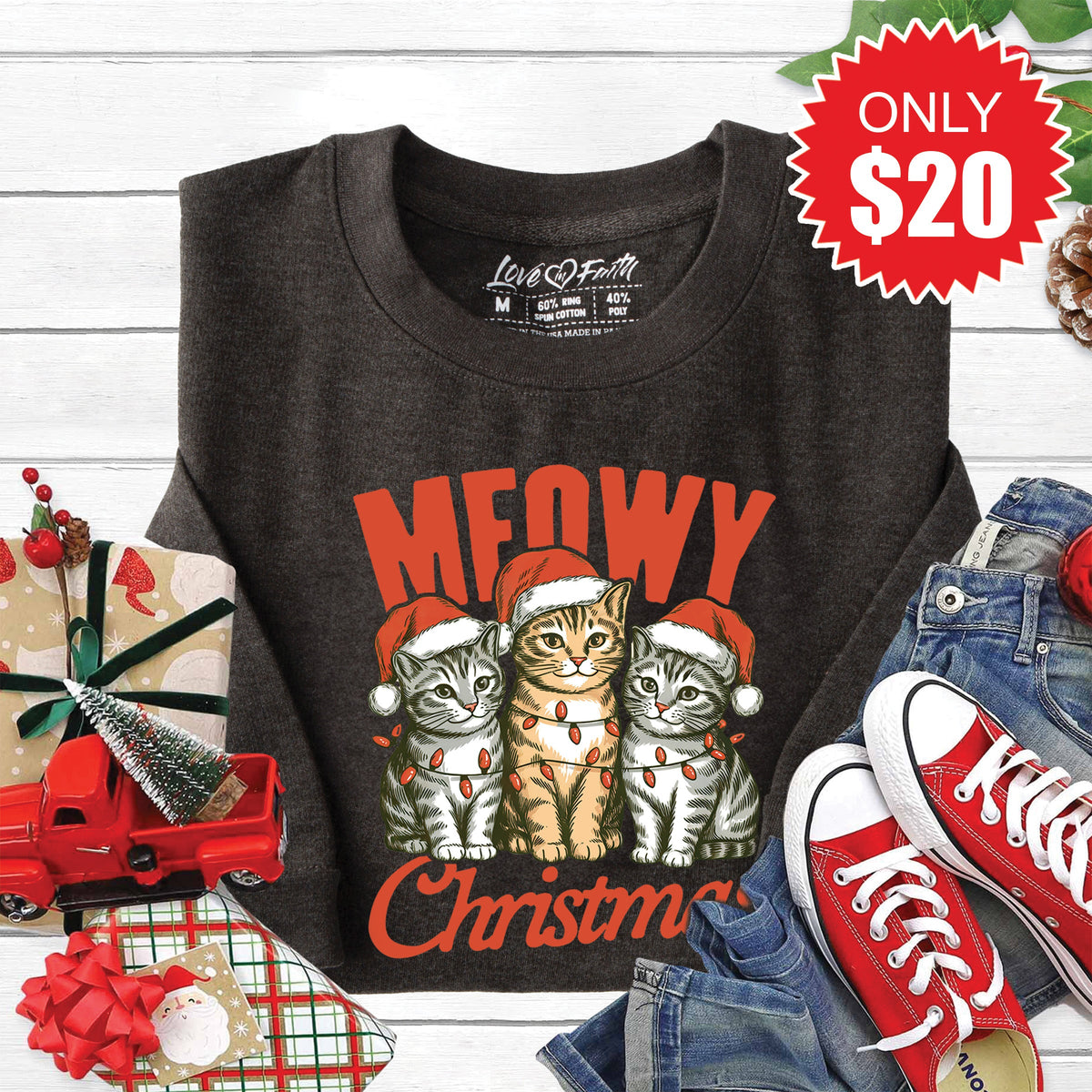 Meowy Christmas Sweatshirt - Heather Charcoal - 20 product image 1
