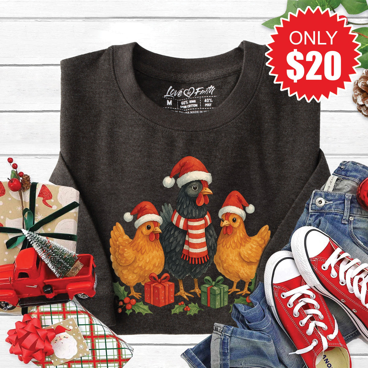 Christmas Chickens Sweatshirt - Heather Charcoal - 20 product image 1