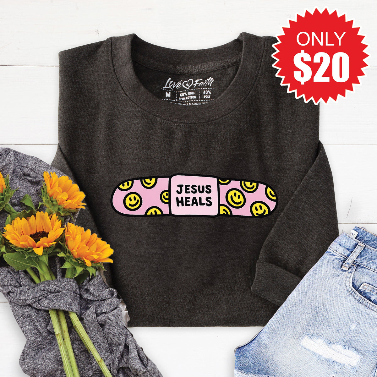 Jesus Heals Sweatshirt - Heather Charcoal - 20 product image 1