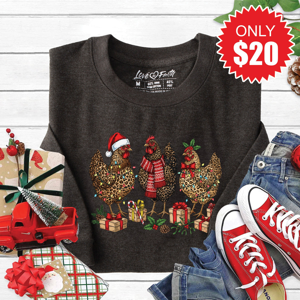 Christmas Chickens Sweatshirt - Heather Charcoal - 20 product image 1