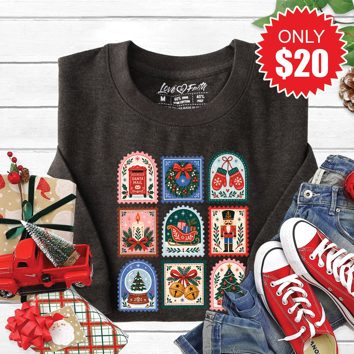 Christmas Stamps Sweatshirt - Heather Charcoal - 20 product image 1