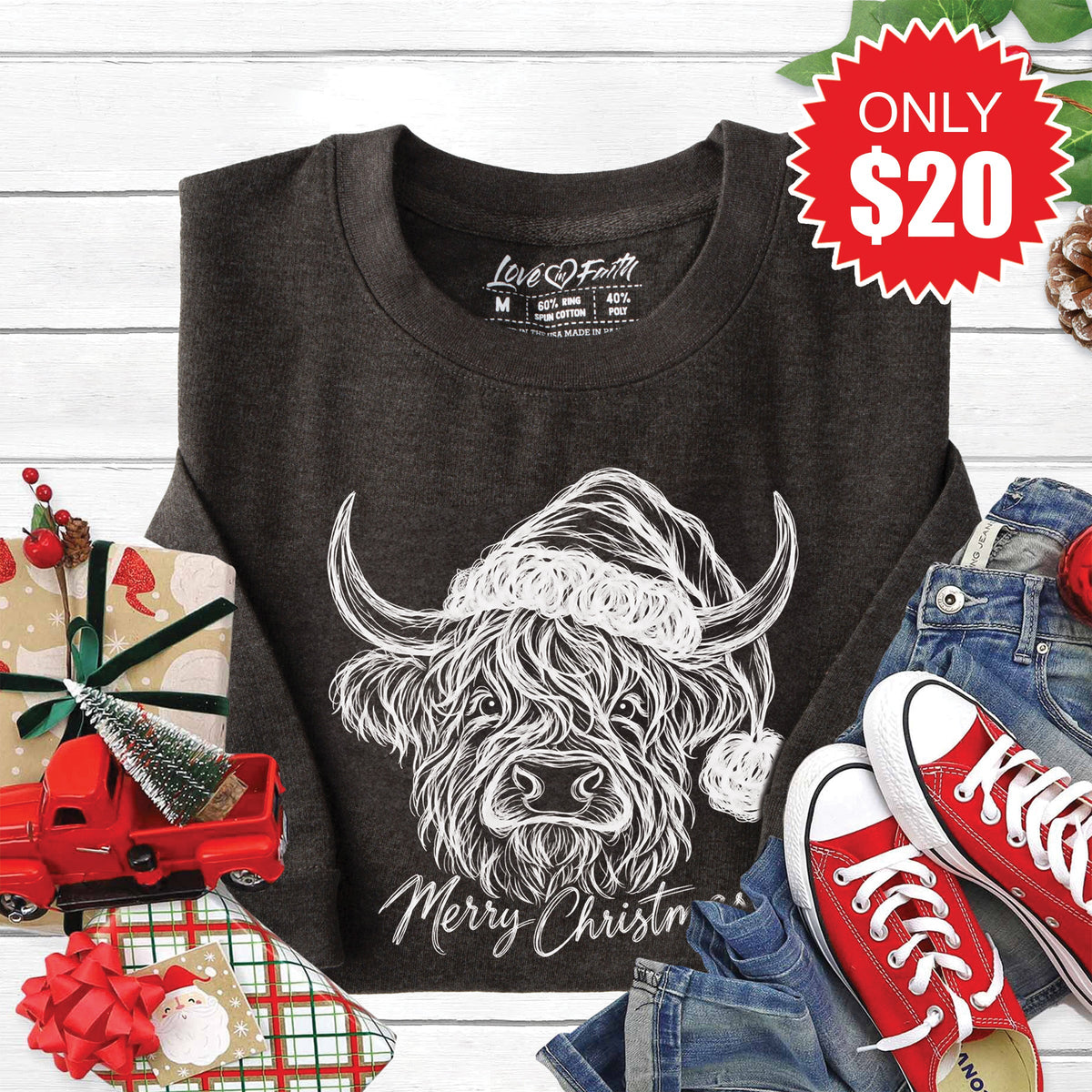 Highland Cow Sweatshirt - Heather Charcoal - 20 product image 1