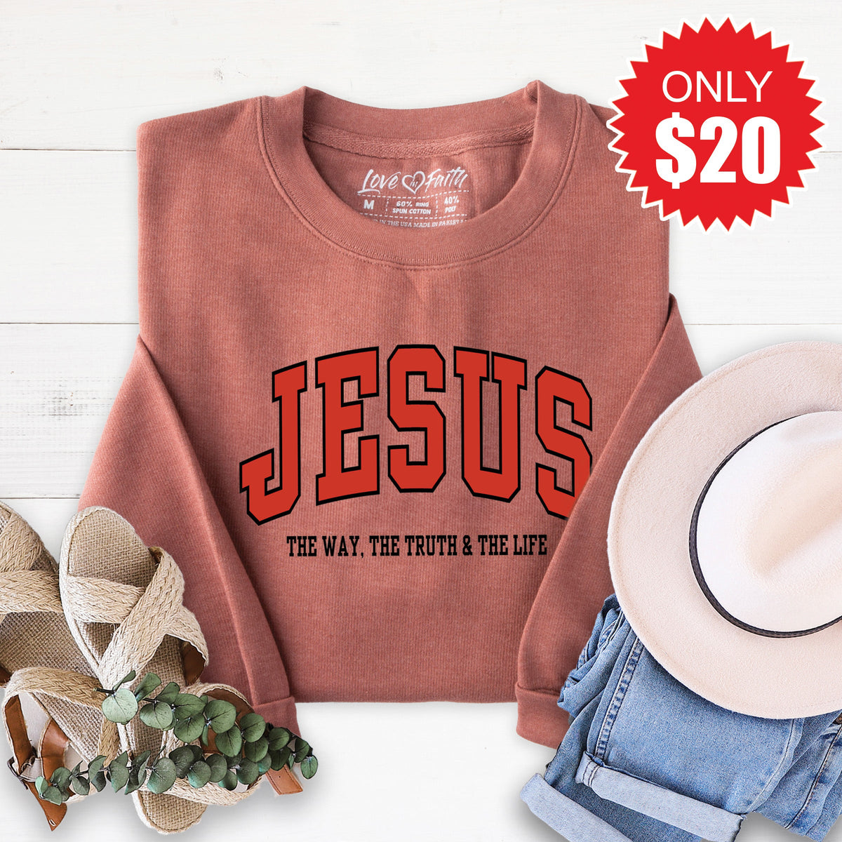 Jesus Varsity Sweatshirt - Heather Chestnut - 20 product image 1