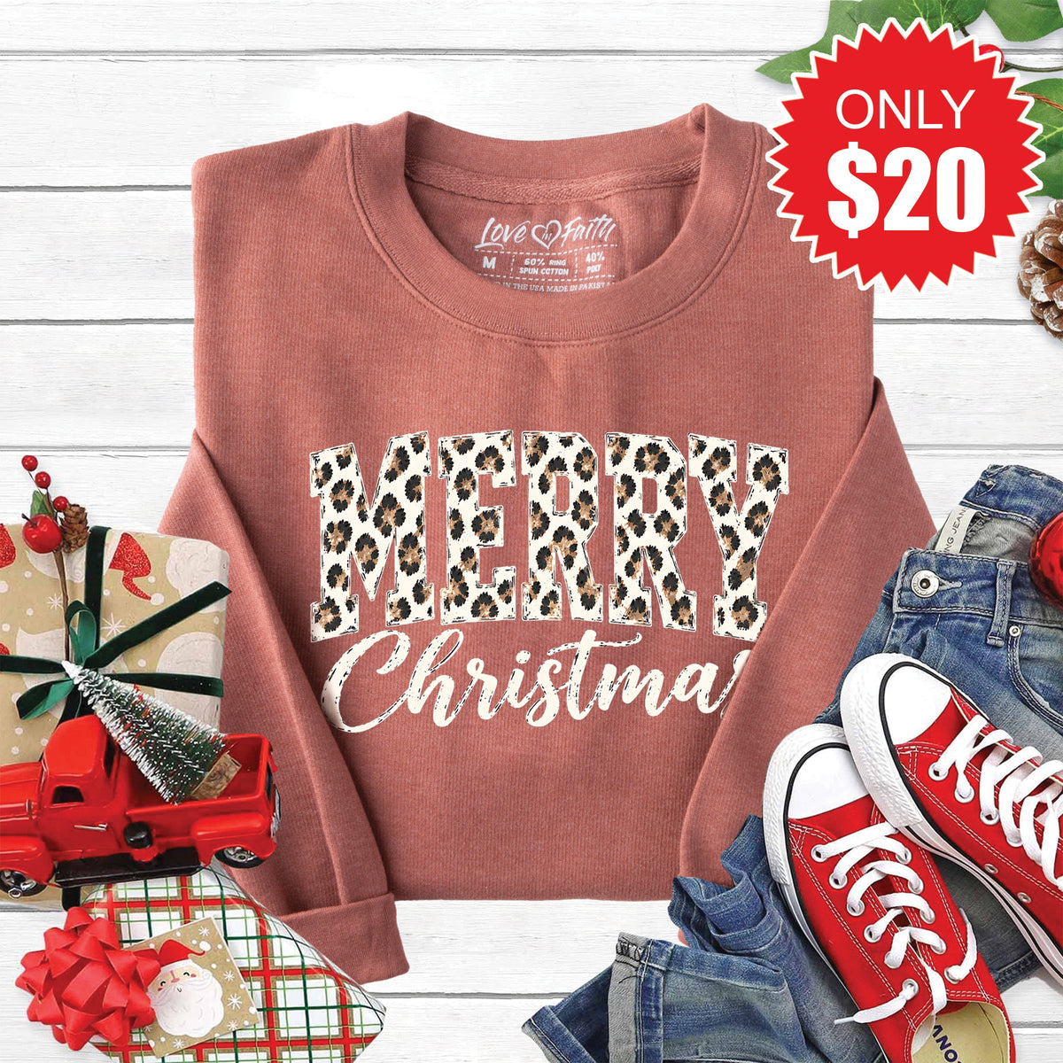 Merry Christmas Sweatshirt - Heather Chestnut - 20 product image 1