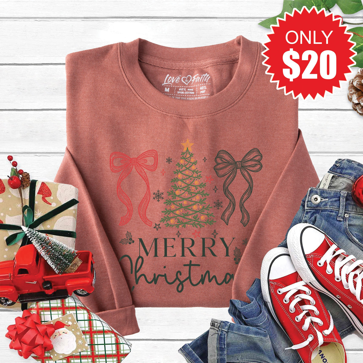 Merry Christmas Sweatshirt - Heather Chestnut - 20 product image 1