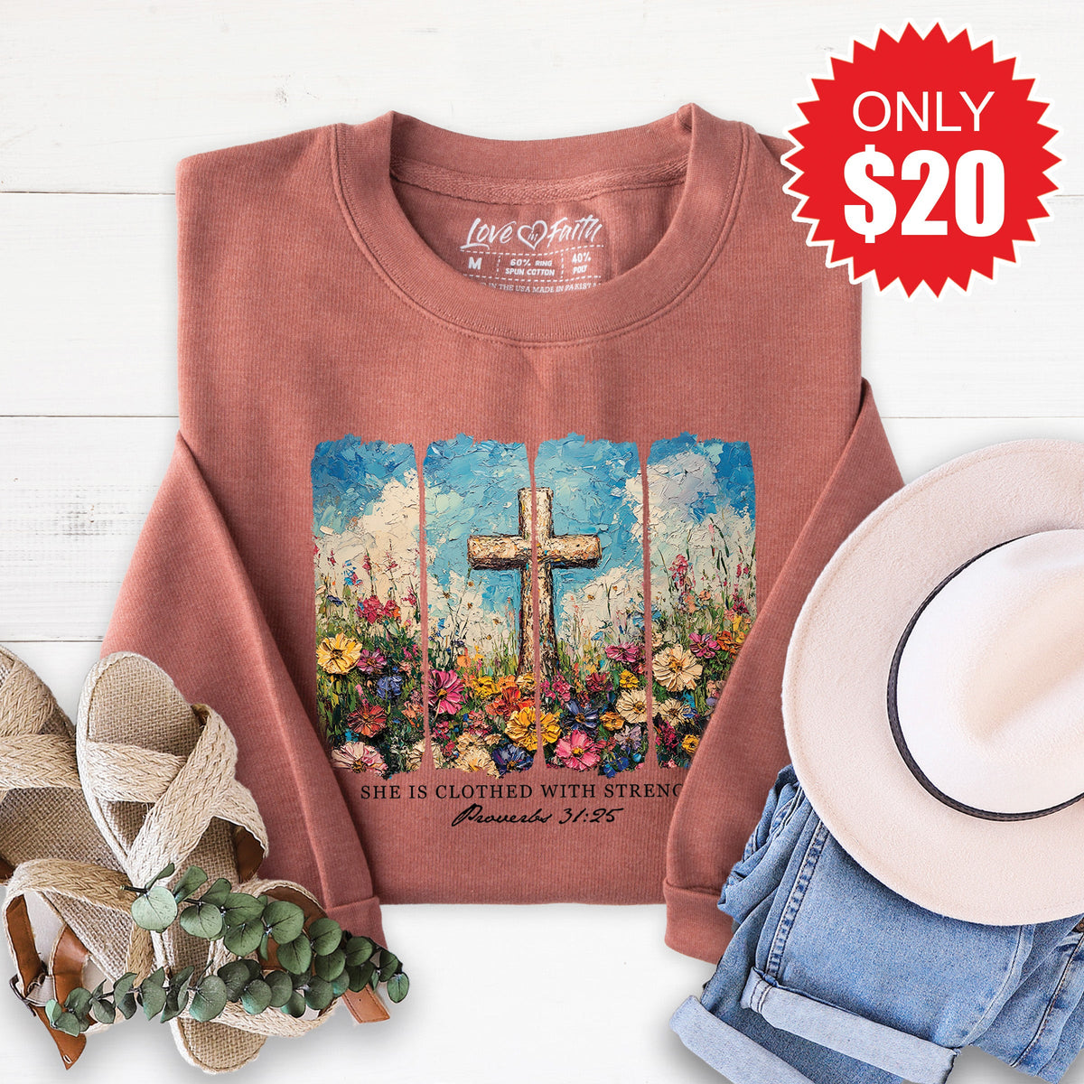 She Is Clothed With Strength Sweatshirt - Heather Chestnut product image 1