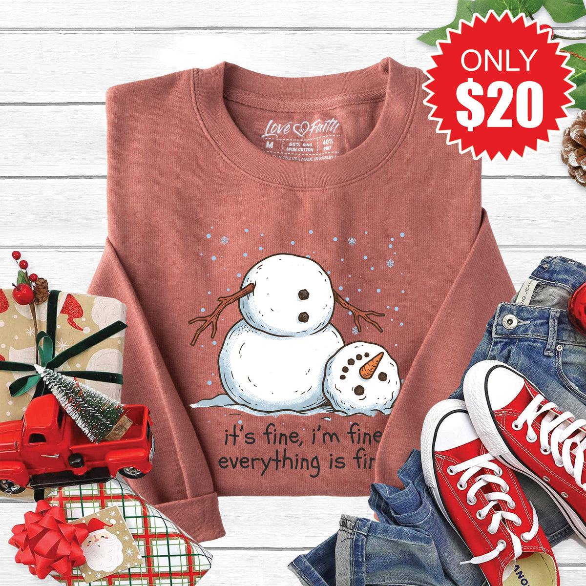 Its Fine Snowman Sweatshirt - Heather Chestnut - 20 product image 1