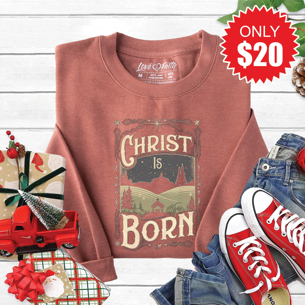 Christ Is Born Sweatshirt - Heather Chestnut - 20 product image 1