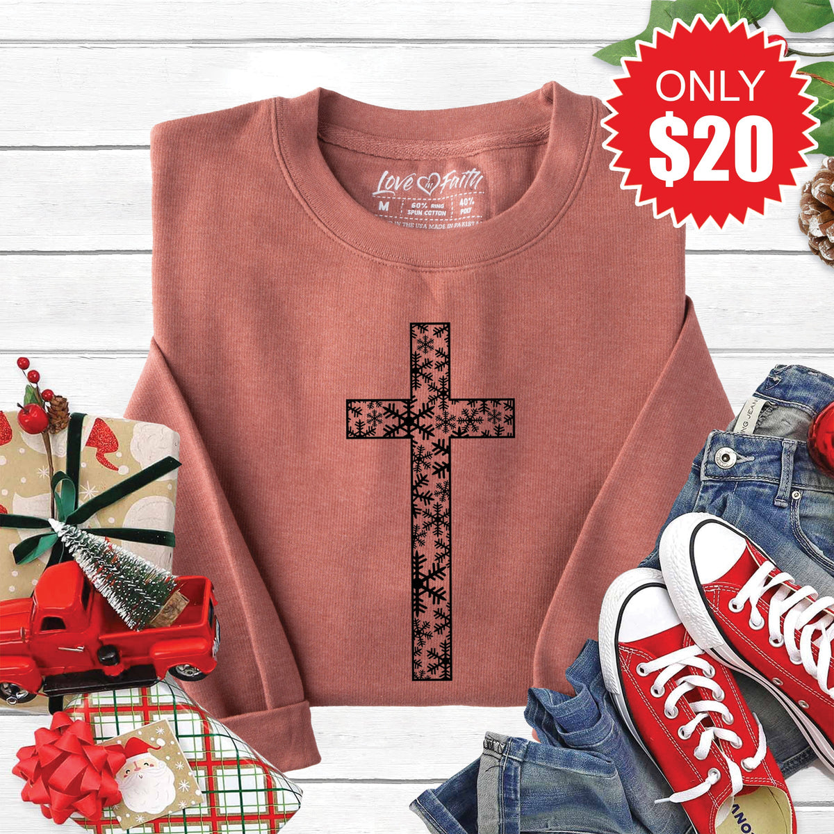 Christmas Cross Sweatshirt - Heather Chestnut - 20 product image 1