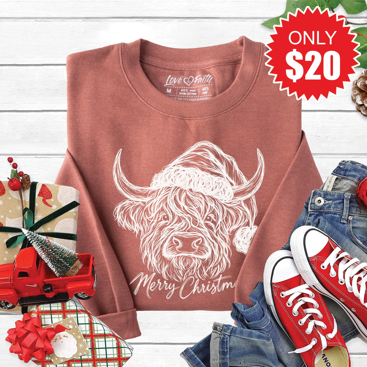 Highland Cow Sweatshirt - Heather Chestnut - 20 product image 1