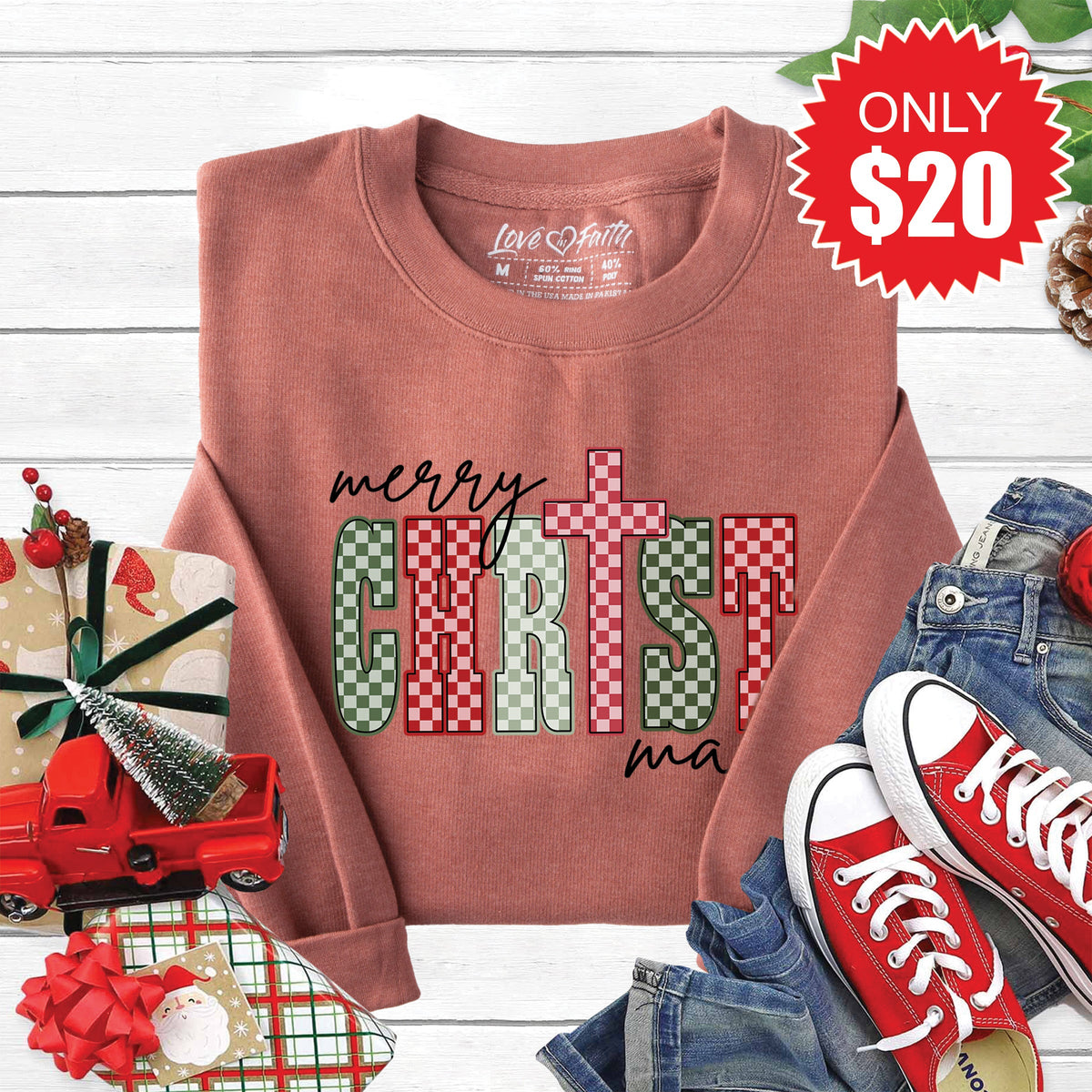 Merry Christmas Sweatshirt - Heather Chestnut - 20 product image 1