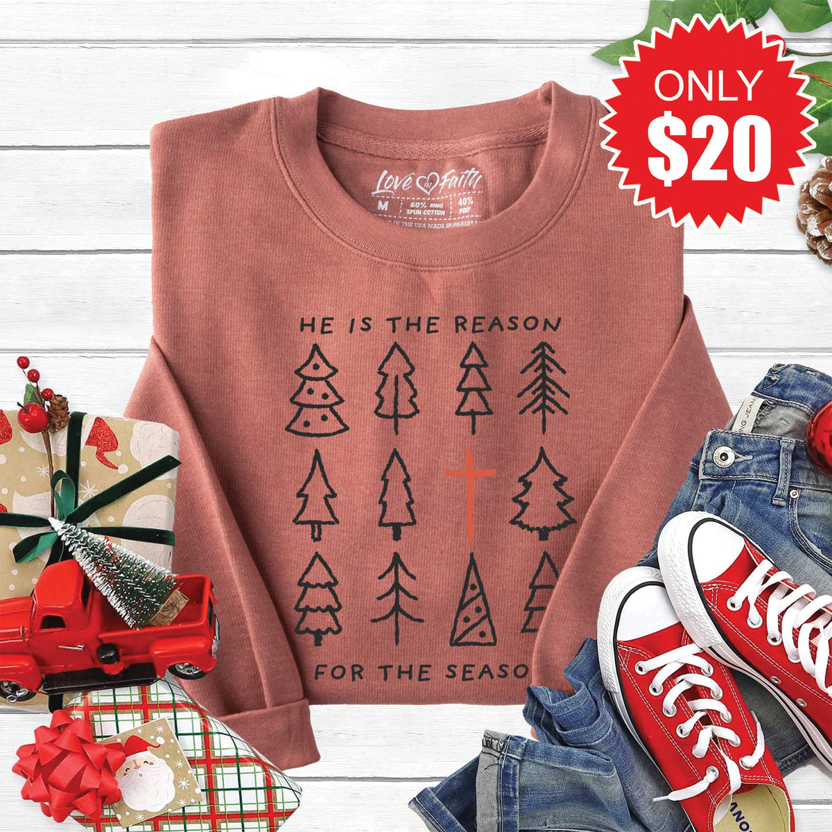 He Is The Reason Sweatshirt - Heather Chestnut - 20 product image 1