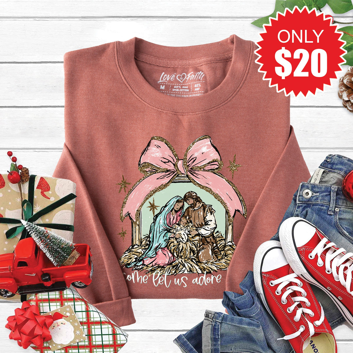 O Come Let Us Adore Him Sweatshirt - Heather Chestnut - 20 product image 1
