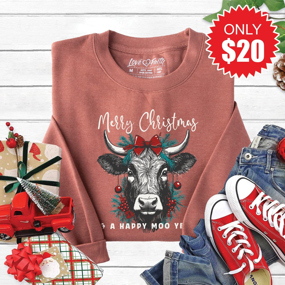Happy Moo Year Sweatshirt - Heather Chestnut - 20 product image 1