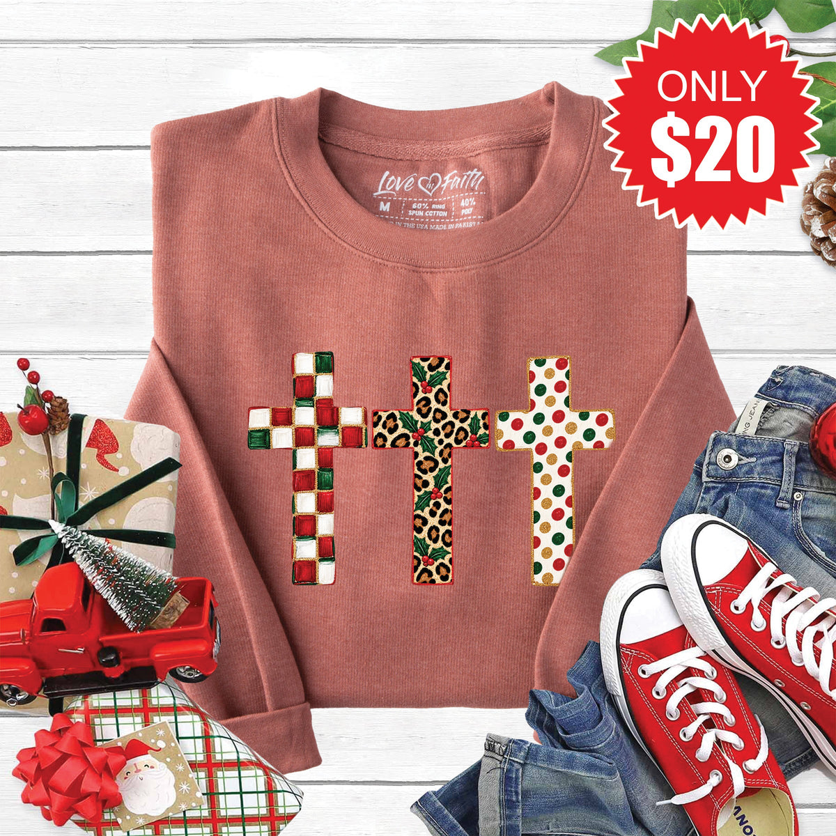 Christmas Crosses Sweatshirt - Heather Chestnut - 20 product image 1