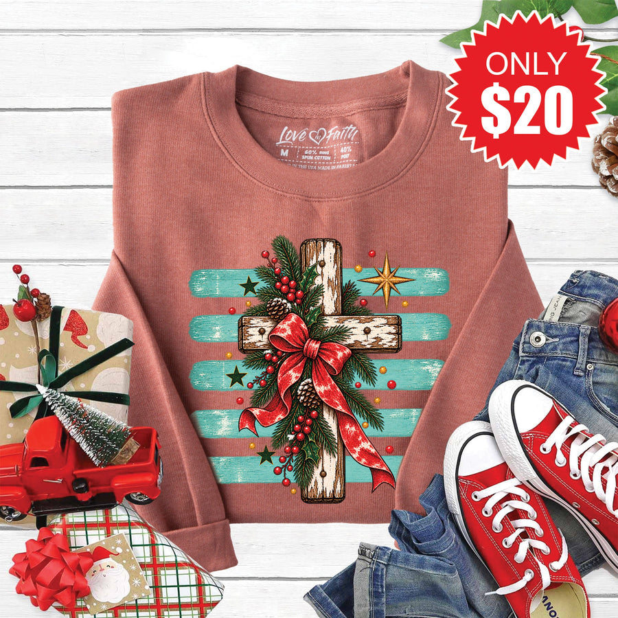 Christmas Cross Sweatshirt - Heather Chestnut - 20 product image 1