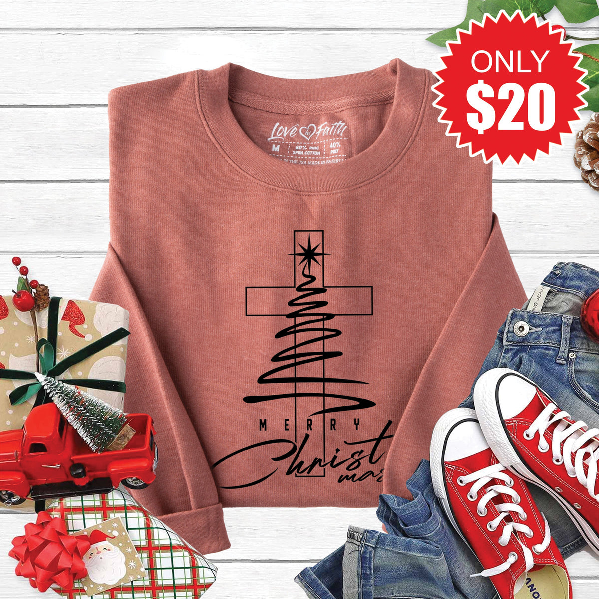 Merry Christmas Sweatshirt - Heather Chestnut - 20 product image 1