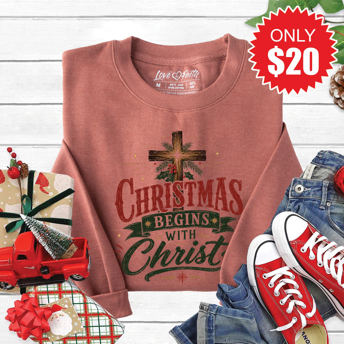 Christmas Begins With Christ Sweatshirt - Heather Chestnut product image 1