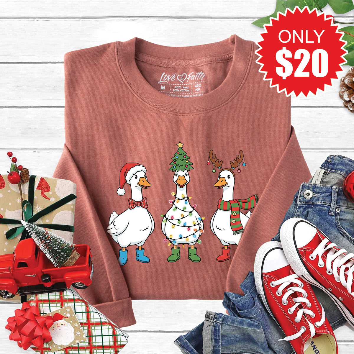 Christmas Ducks Sweatshirt - Heather Chestnut - 20 product image 1