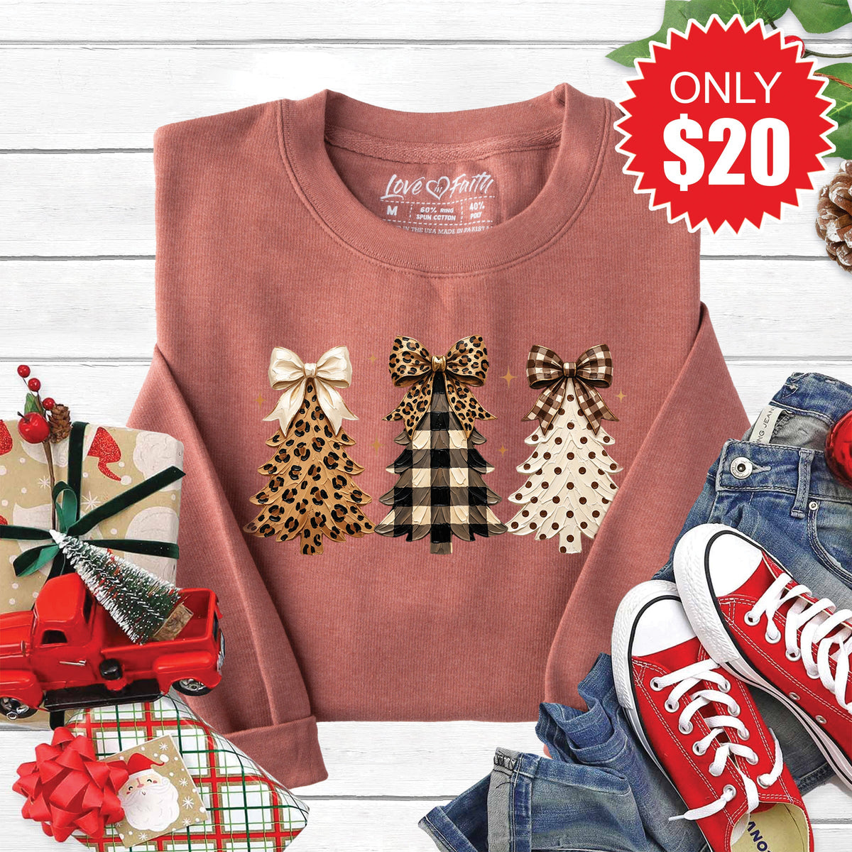 Leopard Christmas Trees Sweatshirt - Heather Chestnut - 20 product image 1