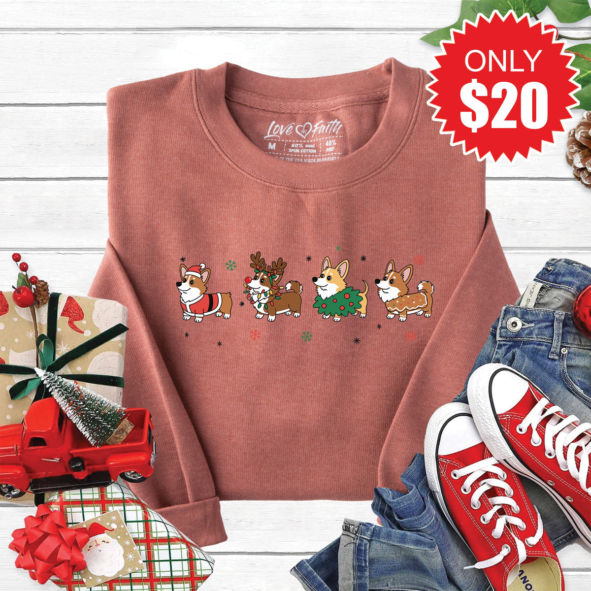 Christmas Corgi Sweatshirt - Heather Chestnut - 20 product image 1