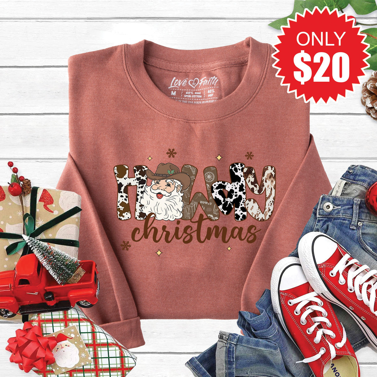 Howdy Christmas Sweatshirt - Heather Chestnut - 20 product image 1