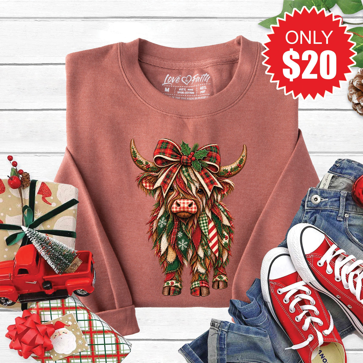 Christmas Cow Sweatshirt - Heather Chestnut - 20 product image 1