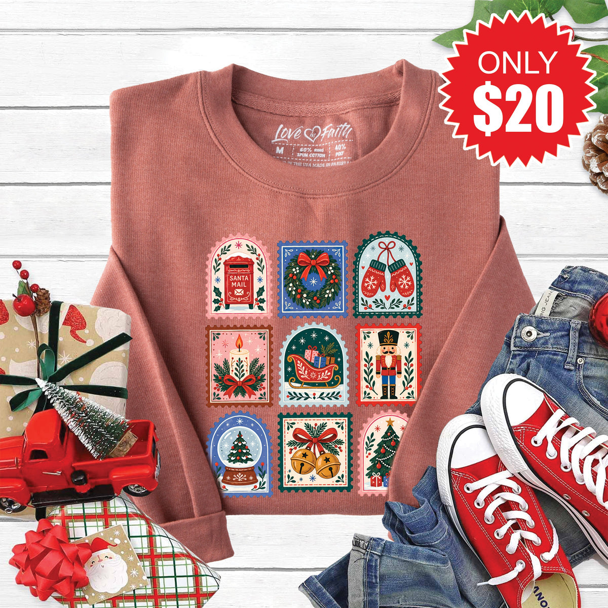 Christmas Stamps Sweatshirt - Heather Chestnut - 20 product image 1
