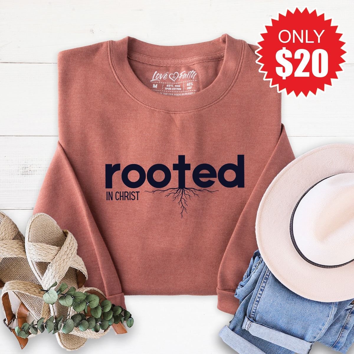 Rooted In Christ Sweatshirt - Heather Chestnut - 20 product image 1
