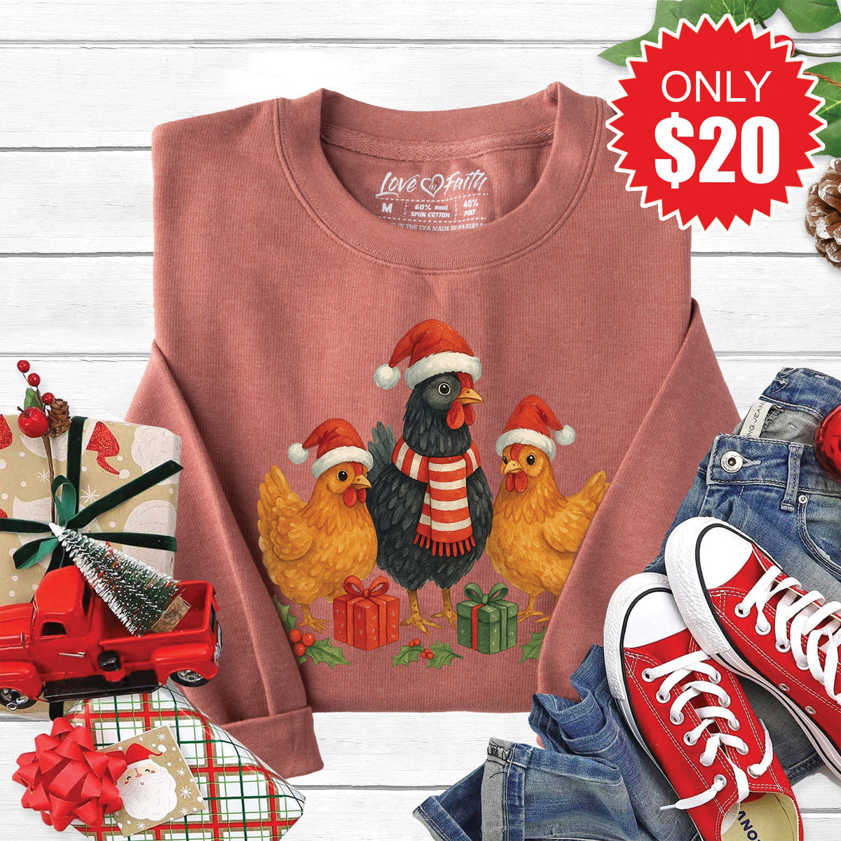Christmas Chickens Sweatshirt - Heather Chestnut - 20 product image 1